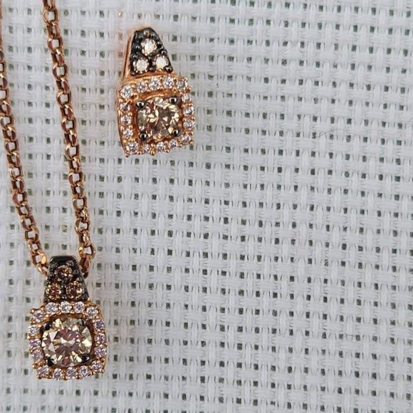 NIB 14k Le Vian rose gold chocolate diamond necklace and earring set - Picture 6 of 16